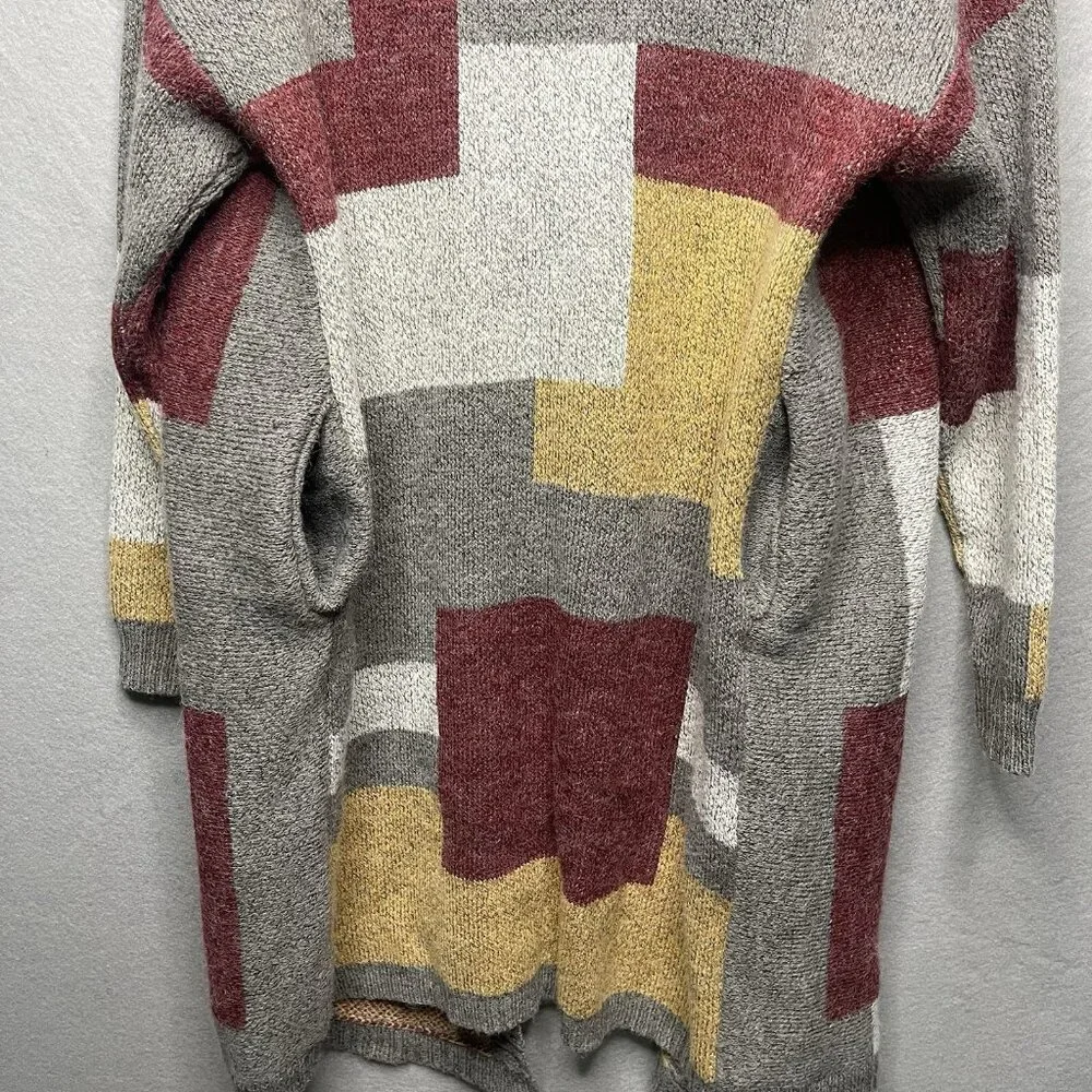 Yaira Open Knit Cardigan Sweater Colorblock Pattern Long L - Picture 8 of 9